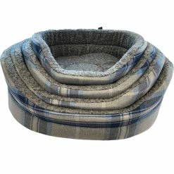 Country Check Oval Bed Grey/Blue - Medium (28")